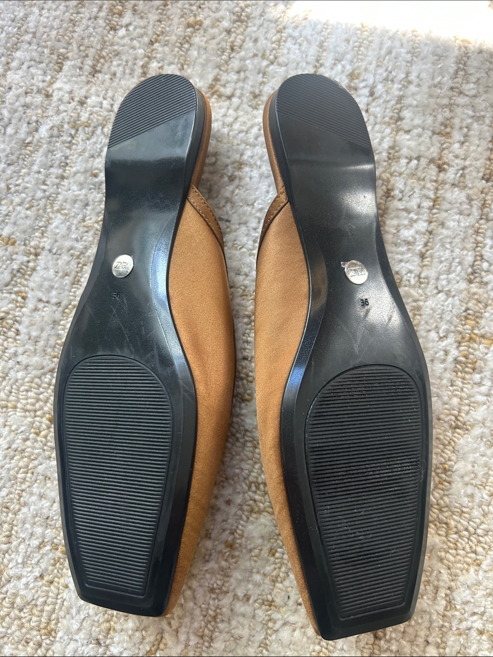 Zara Light BrownSquare-Toe Slingback Flats with Buckle - Picture 4 of 5